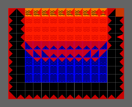 An environment with slippery tiles and a visual representation of a shield ensuring safety with 0.99 probability.